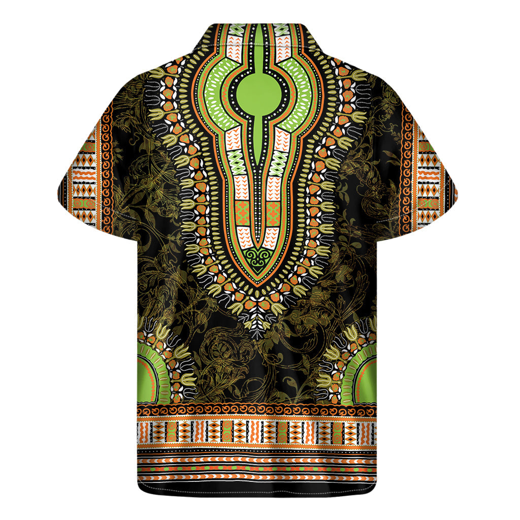 Orange and Black Hawaiian Dashiki Print Short Sleeve Shirt - 2