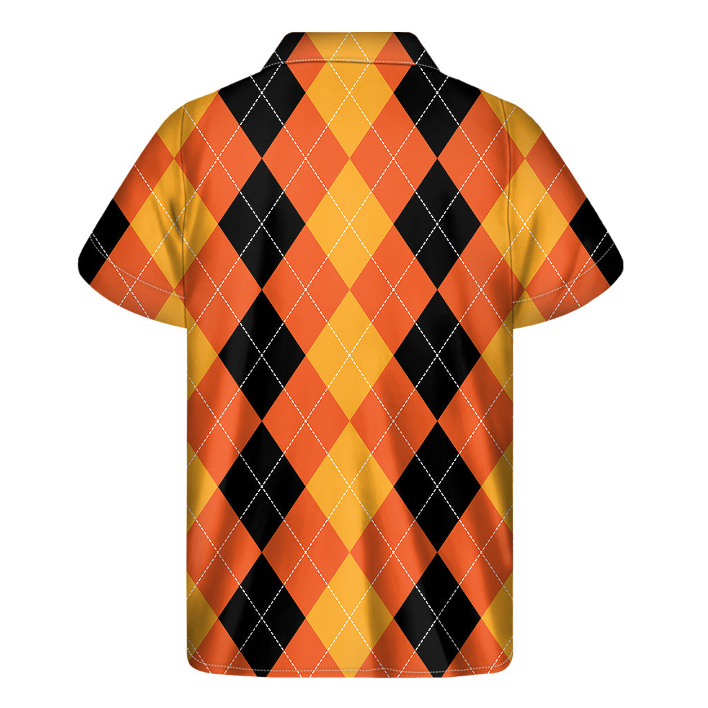 Orange and Black Argyle Hawaiian Short Sleeve Shirt - 2