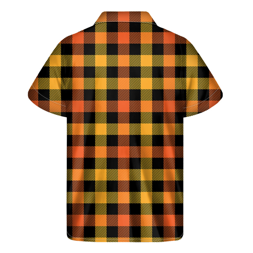 Hawaiian Vibes: Orange and Black Buffalo Plaid Men&#39;s Short Sleeve Shirt - 2