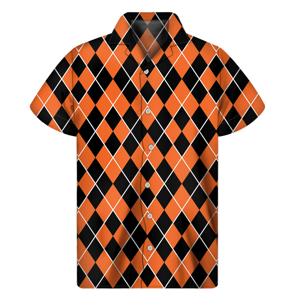 Orange and Black Halloween Argyle Hawaiian Short Sleeve Shirt  - 1