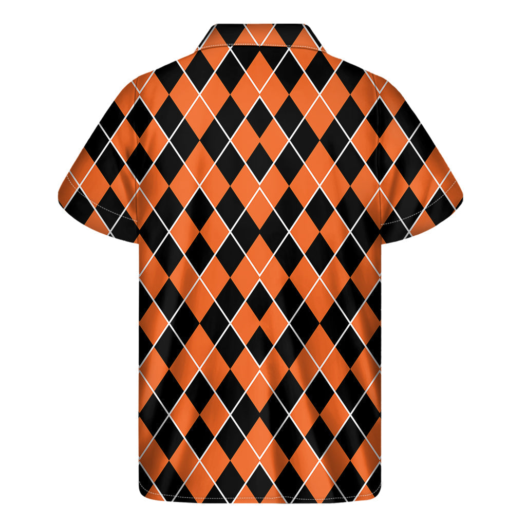 Orange and Black Halloween Argyle Hawaiian Short Sleeve Shirt  - 2