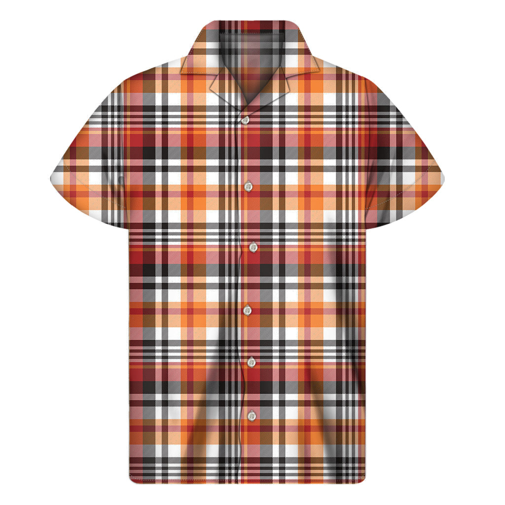 Island Cascades: Orange and Black Madras Plaid Hawaiian Short Sleeve Shirt - 1