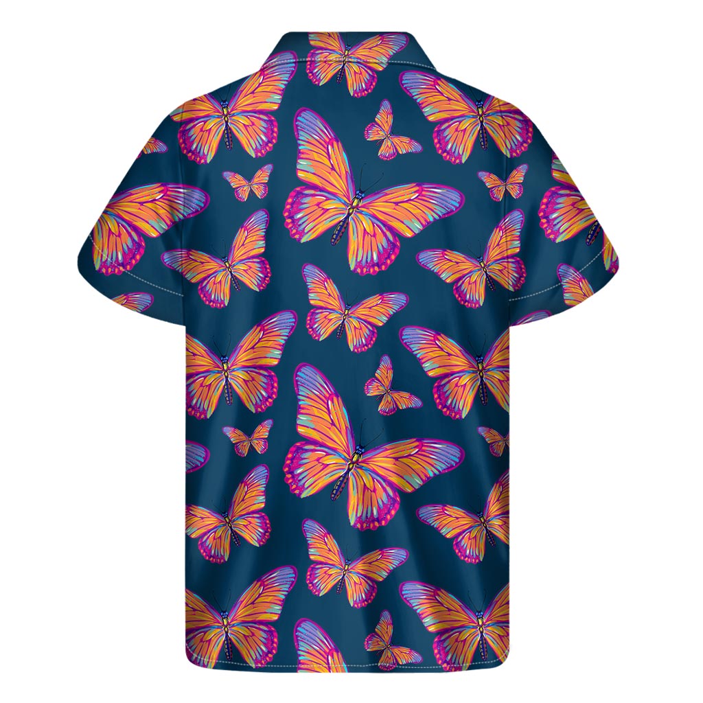 Orange and Purple Butterfly Print Hawaiian Men&#39;s Short Sleeve Shirt - 2