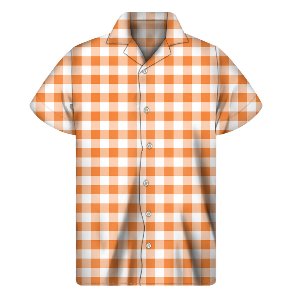 Island Breeze: Orange and White Gingham Hawaiian Shirt - 1