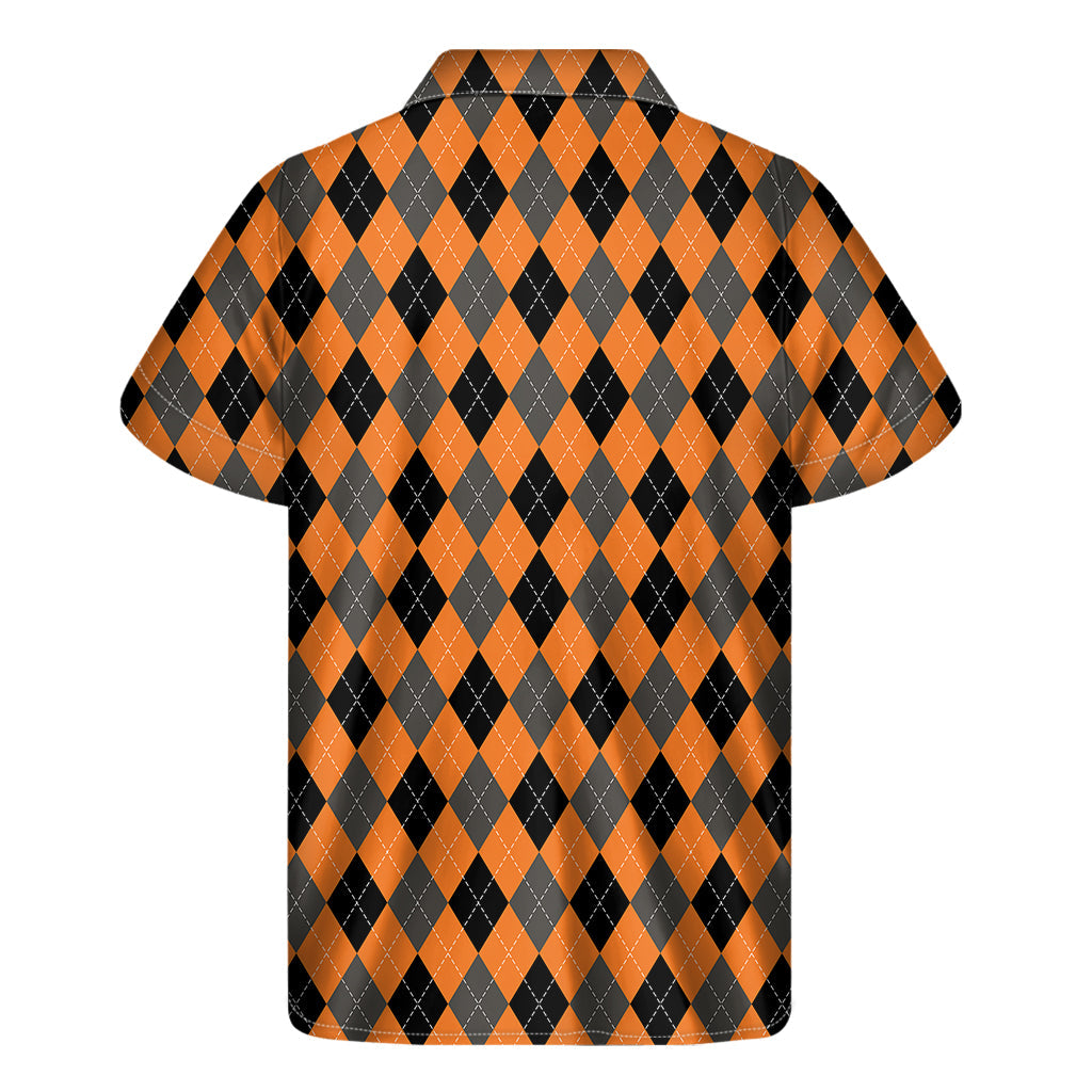 Orange, Black, and Grey Argyle Print Hawaiian Short Sleeve Shirt - 2