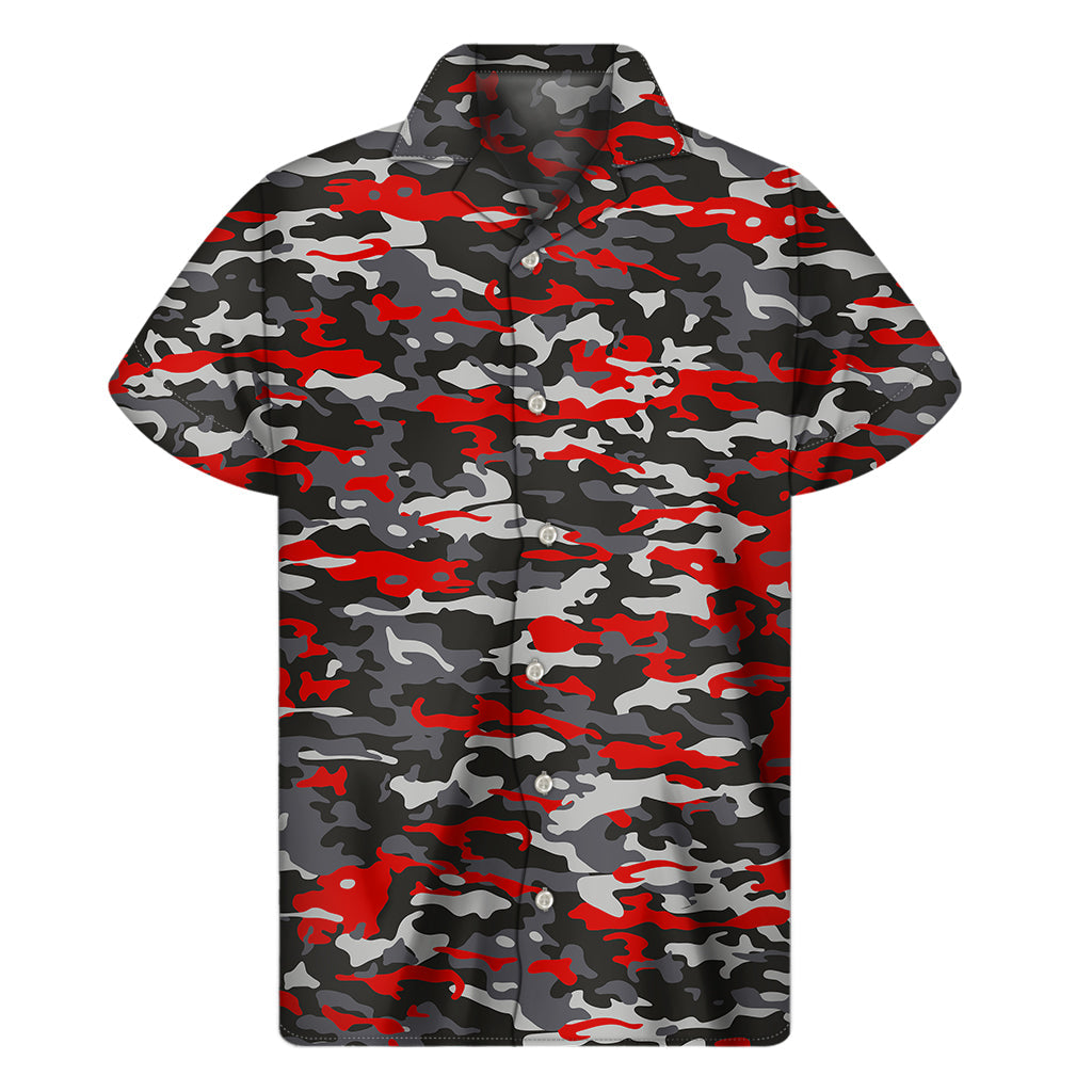 Orange, Black, and Grey Hawaiian Camouflage Short Sleeve Shirt - 1