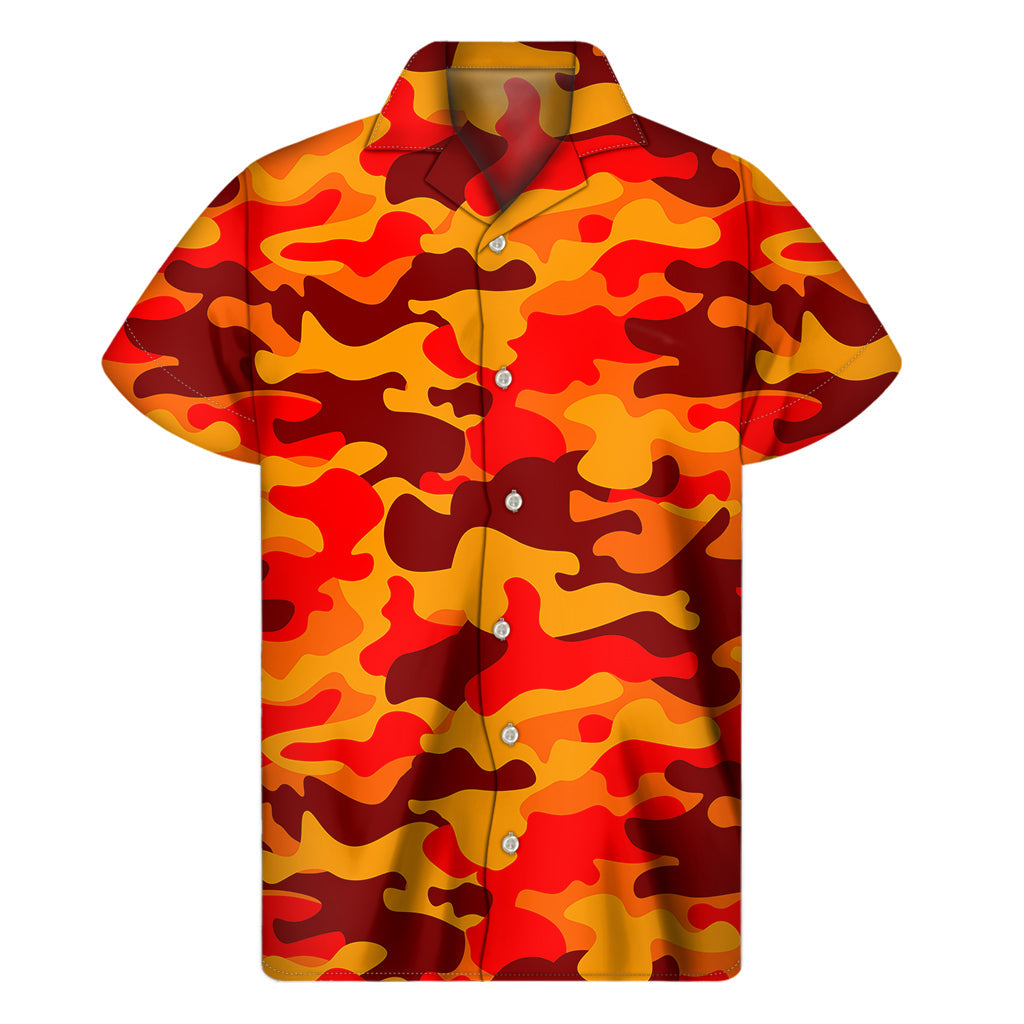 Orange Camouflage Hawaiian Short Sleeve Shirt for Men - 1