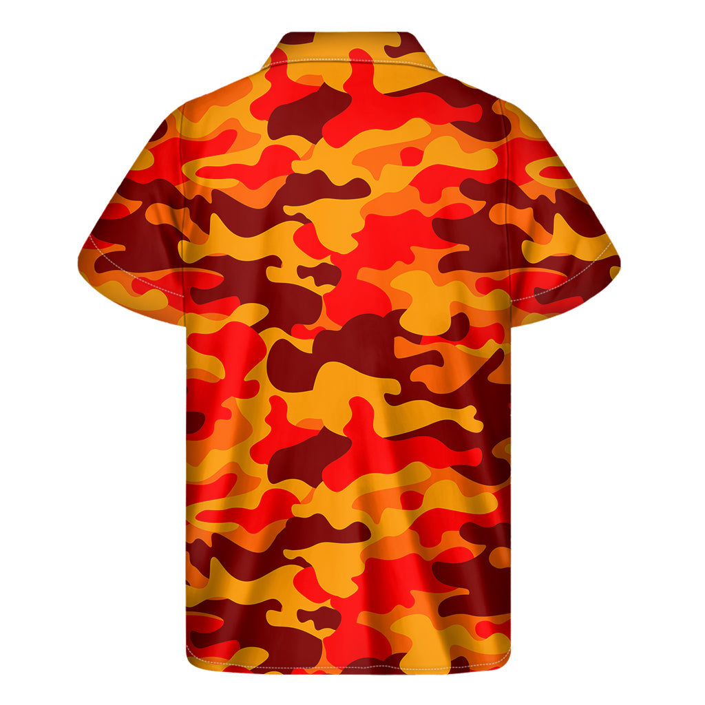 Orange Camouflage Hawaiian Short Sleeve Shirt for Men - 2