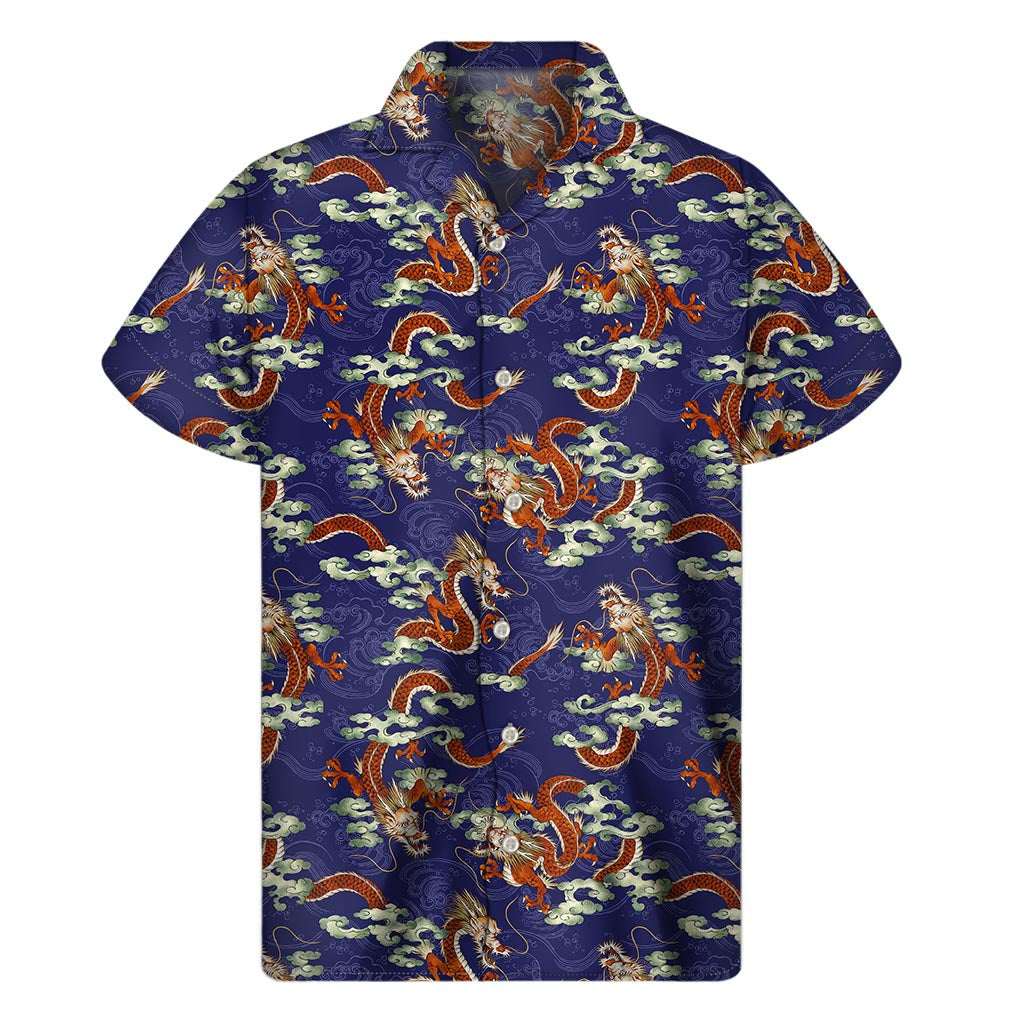 Orange Hawaiian Dragon Print Short Sleeve Shirt - 1