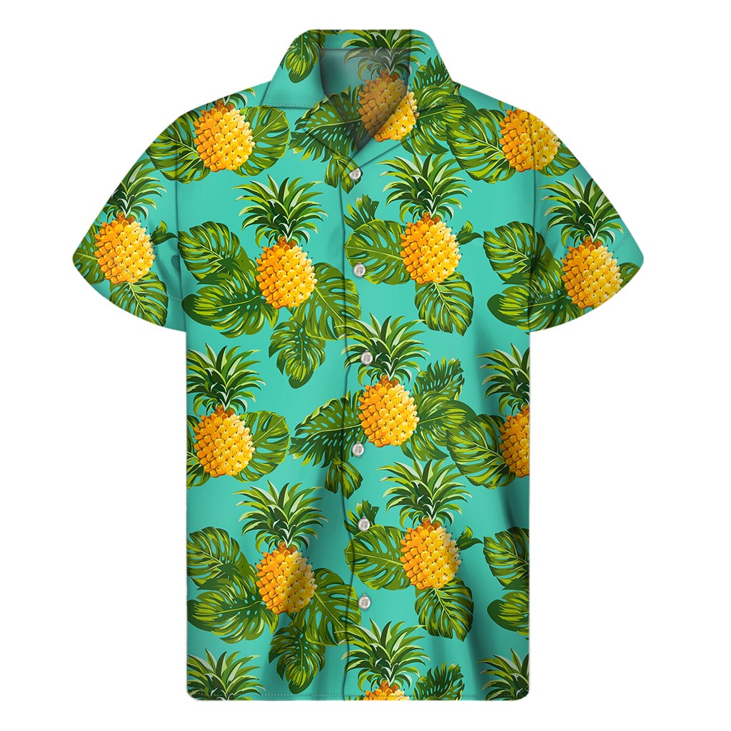 Palm Leaf Pineapple Paradise: Men&#39;s Hawaiian Short Sleeve Shirt - 1