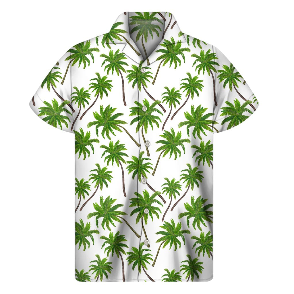 Tropical Vibes: Hawaiian Palm Tree Pattern Men&#39;s Short Sleeve Shirt - 1