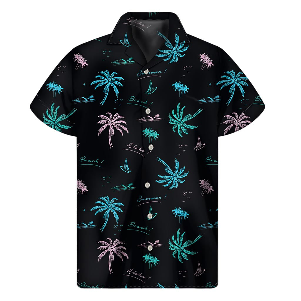 Island Breeze: Men&#39;s Palm Tree Hawaiian Short Sleeve Shirt - 1