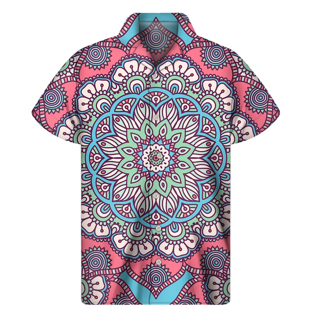 Pastel Mandala Aloha: Hawaiian Short Sleeve Shirt for Men - 1