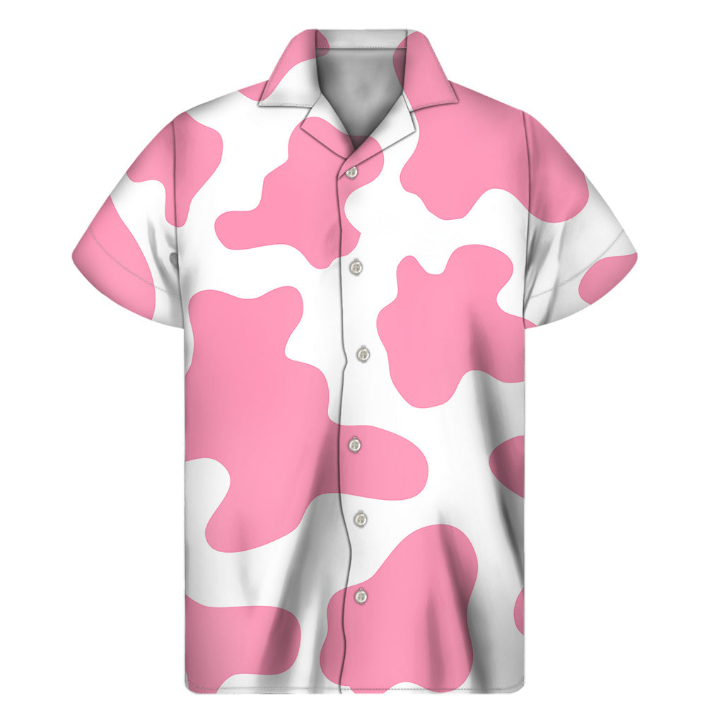 Pastel Pink and White Cow Print Hawaiian Short Sleeve Shirt - 1