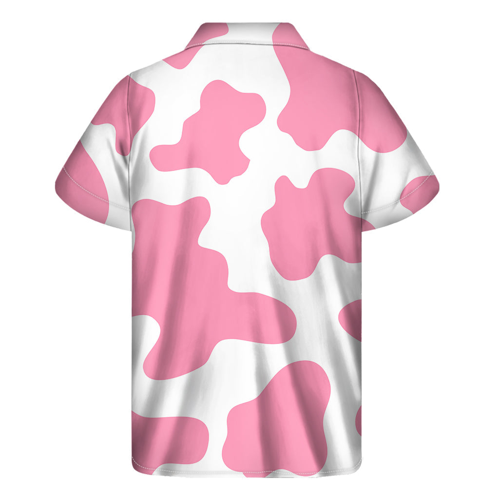 Pastel Pink and White Cow Print Hawaiian Short Sleeve Shirt - 2