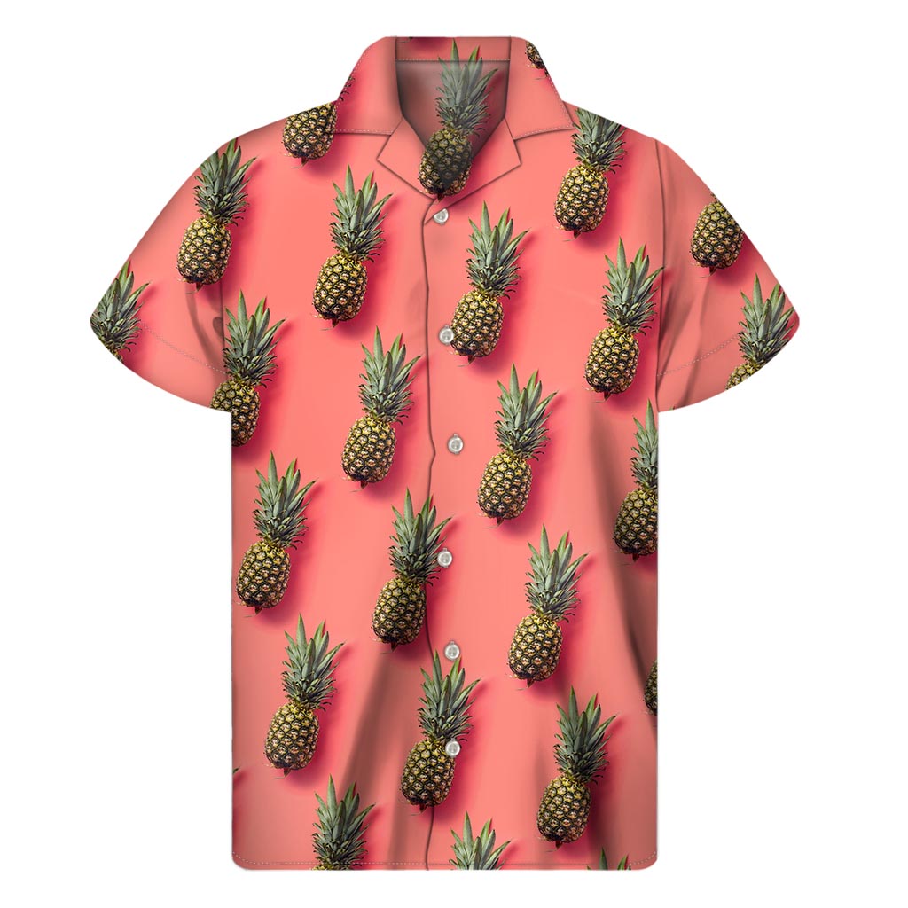 Pastel Pink Pineapple Hawaiian Print Short Sleeve Shirt - 1