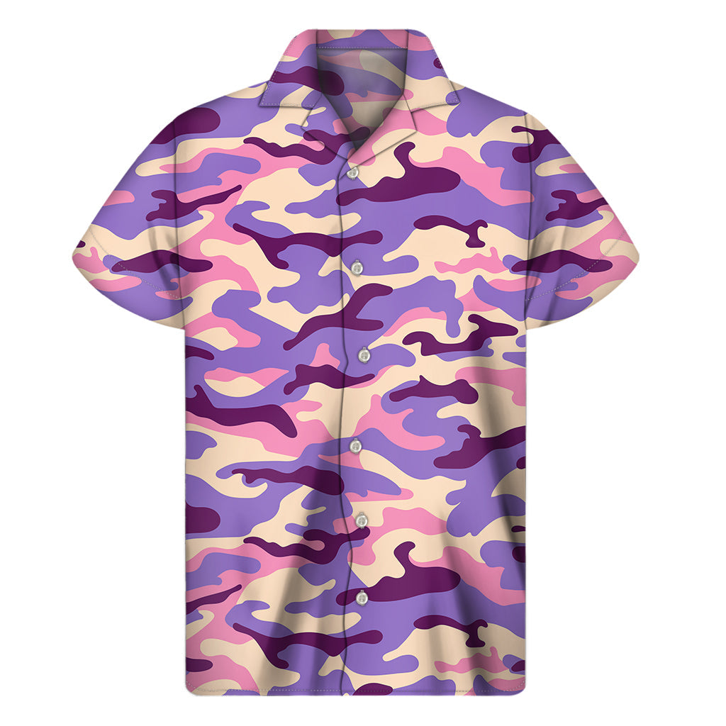 Purple Pastel Camouflage Hawaiian Short Sleeve Shirt - 1