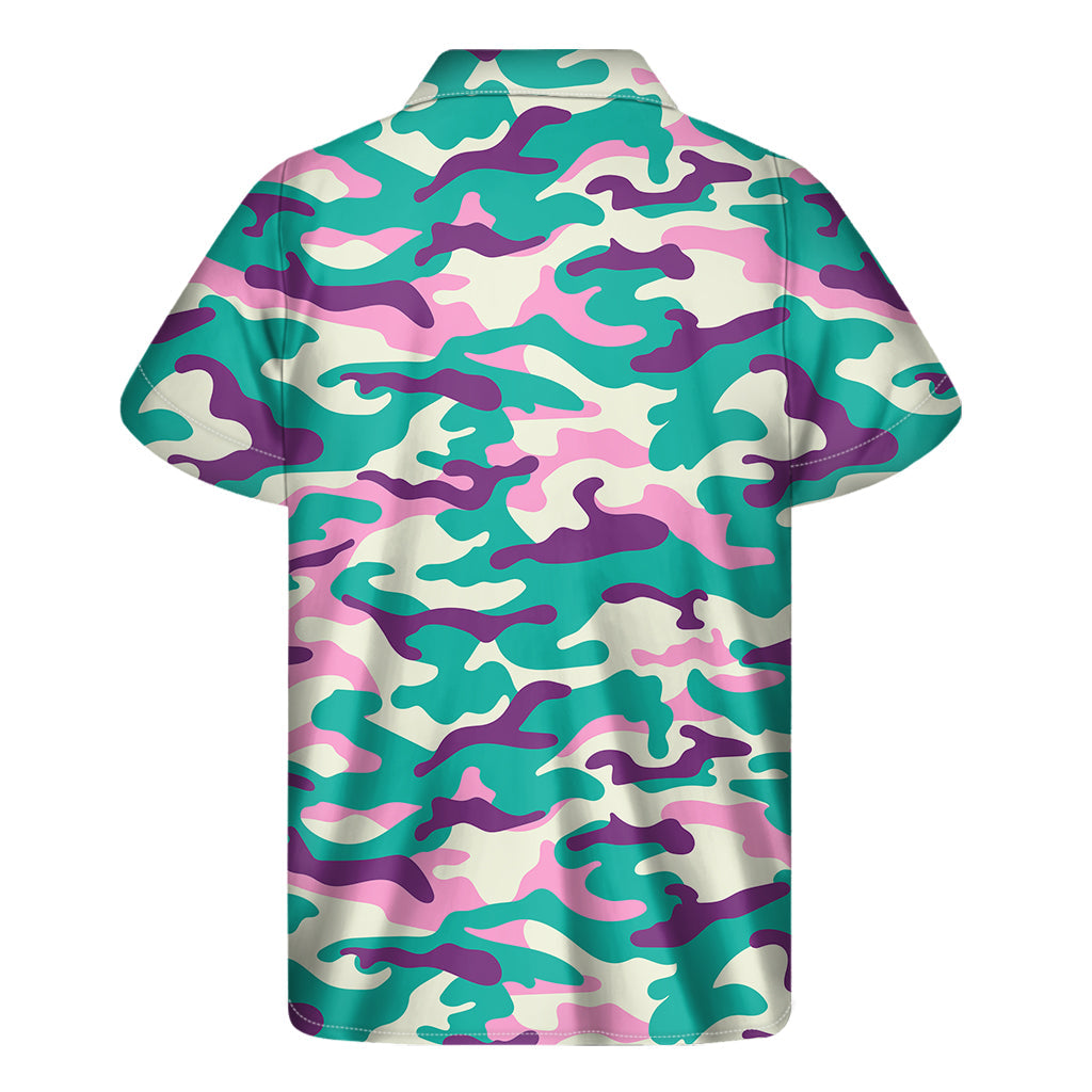 Pastel Teal and Purple Camouflage Hawaiian Shirt - 2