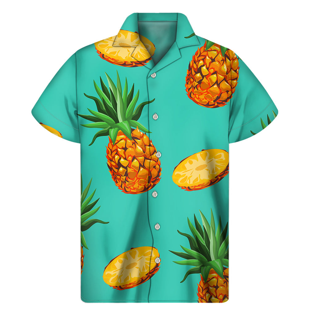 Turquoise Pineapple Paradise: Hawaiian Short Sleeve Shirt for Men - 1