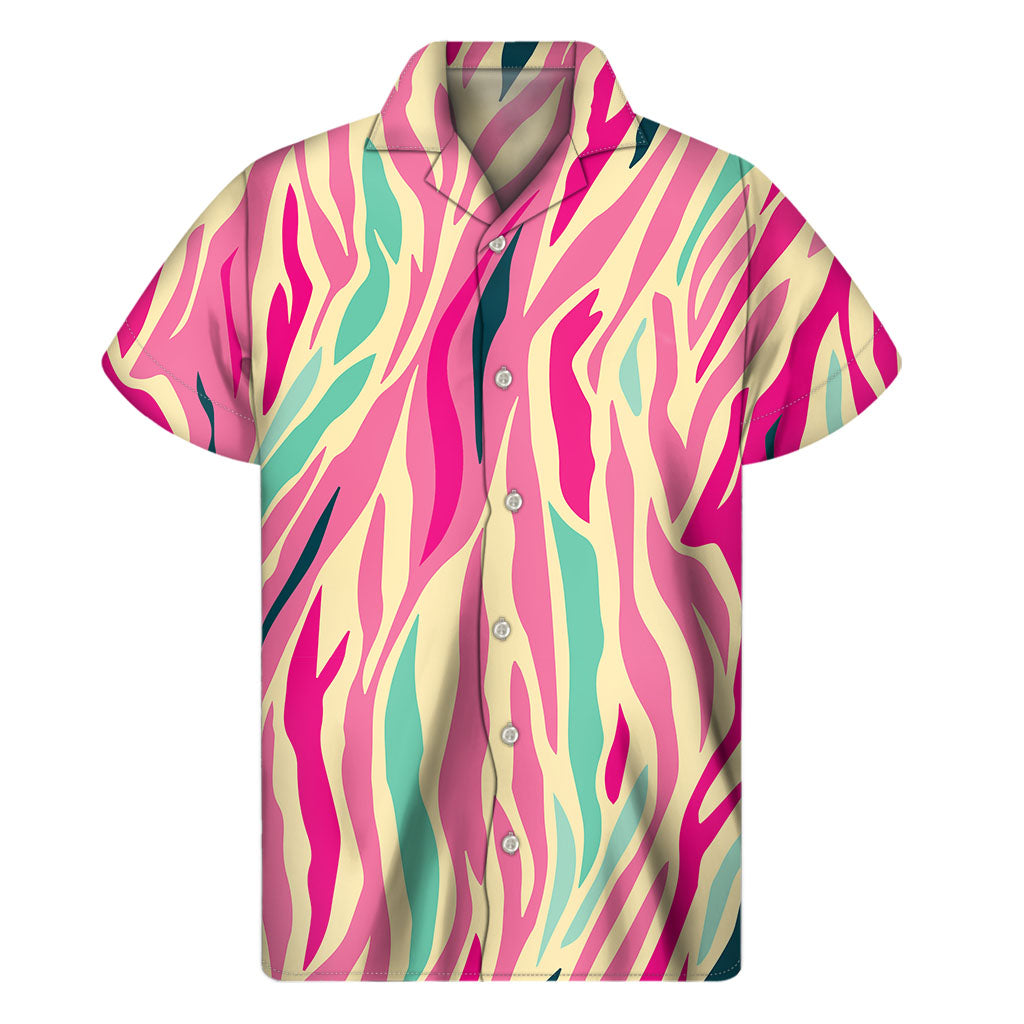 Island Vibes: Hawaiian Pastel Zebra Pattern Short Sleeve Shirt - 1