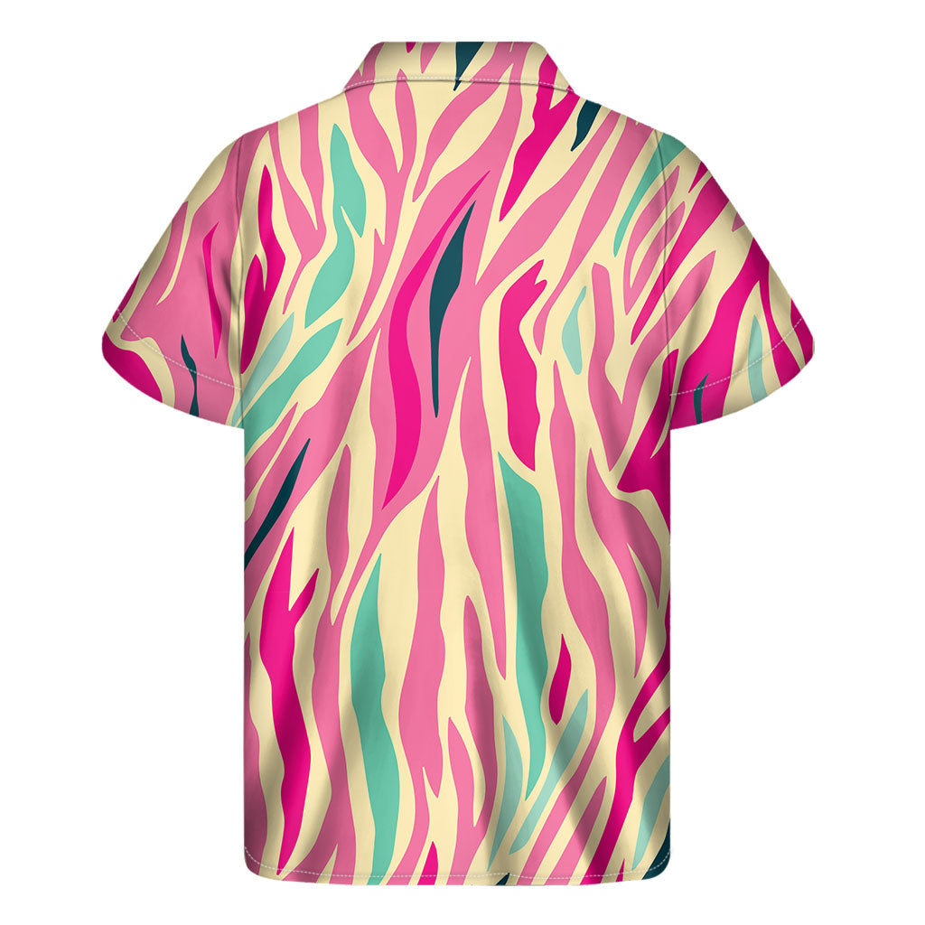 Island Vibes: Hawaiian Pastel Zebra Pattern Short Sleeve Shirt - 2