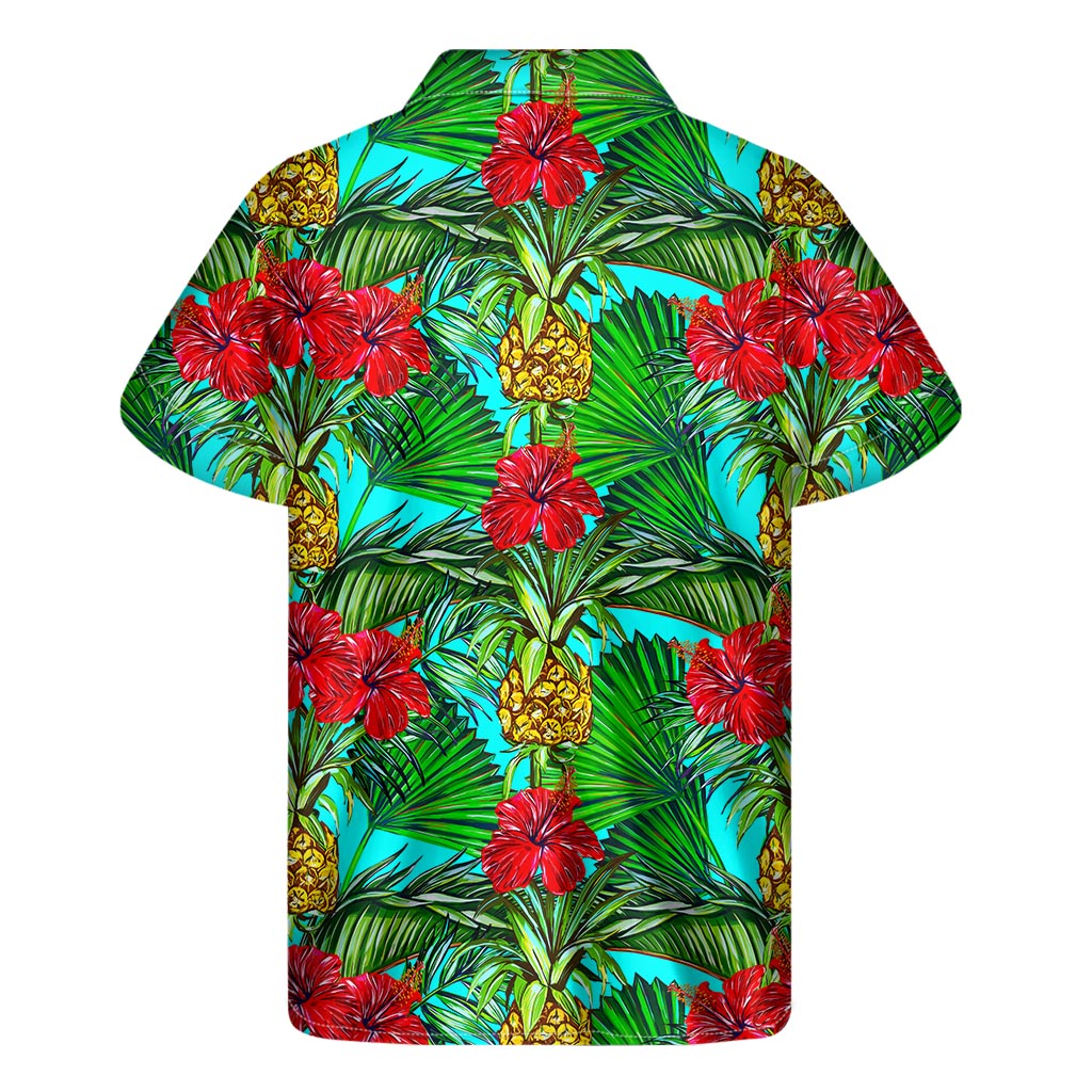 Pineapple Hibiscus Hawaiian Print Short Sleeve Shirt: Channeling Island Vibes in Style - 2