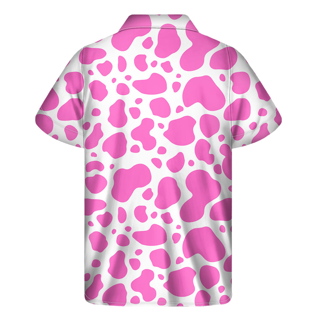 Pink and White Cow Print Hawaiian Short Sleeve Shirt - 2