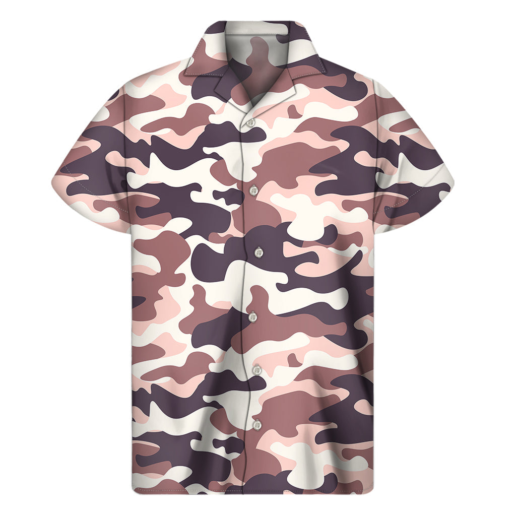 Hawaiian Paradise: Pink and Brown Camouflage Print Short Sleeve Shirt - 1