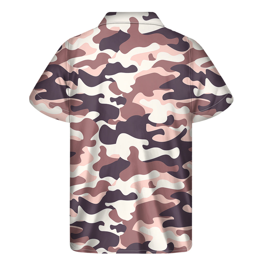 Hawaiian Paradise: Pink and Brown Camouflage Print Short Sleeve Shirt - 2