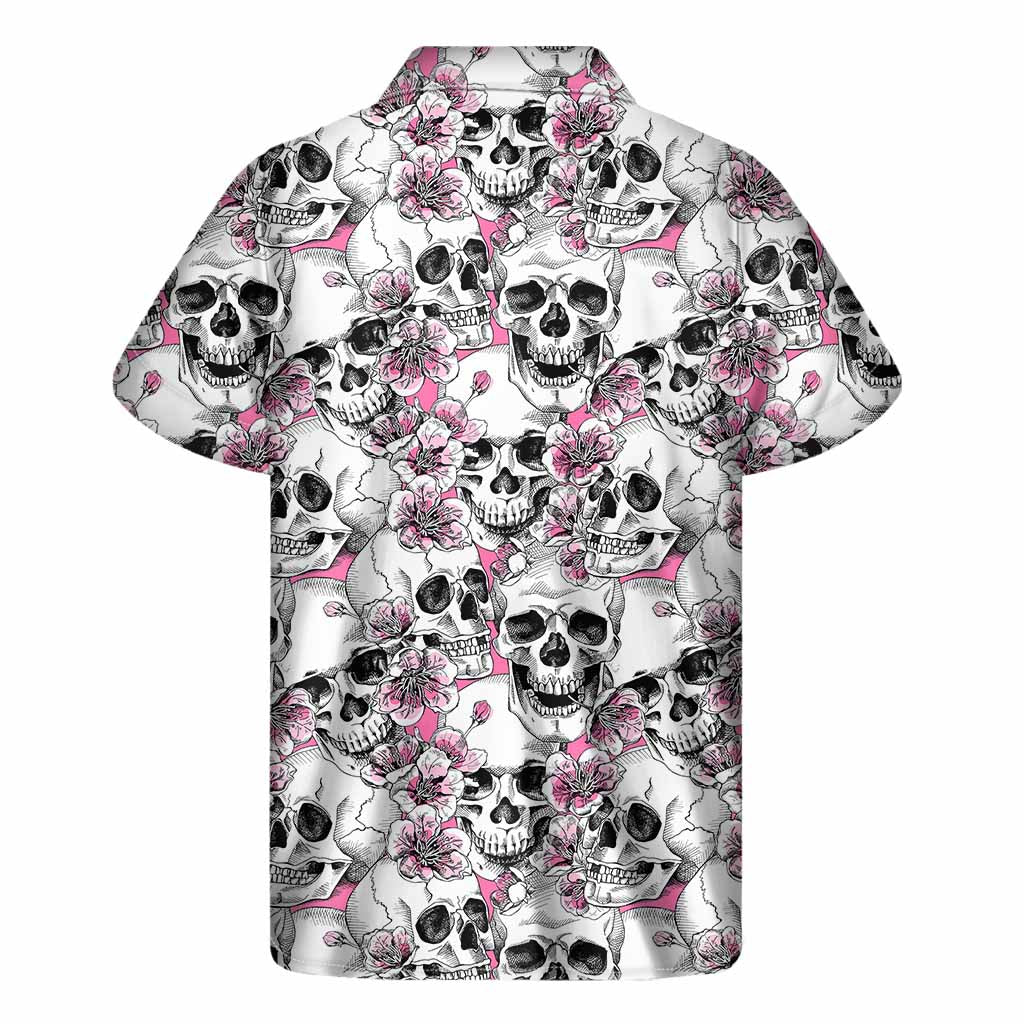 Pink Flowers and Skulls Hawaiian Short Sleeve Shirt - 2