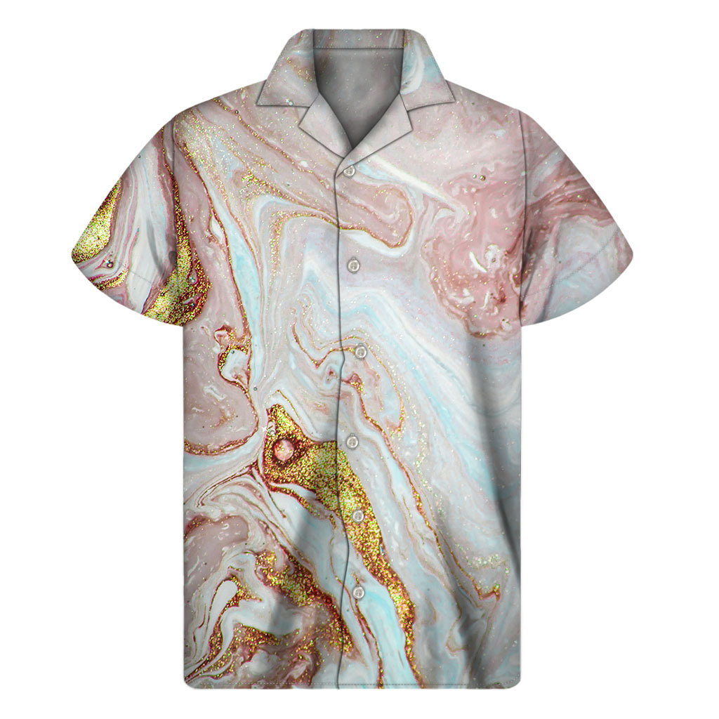 Pretty in Pink: Hawaiian Short Sleeve Shirt with Liquid Marble Print - 1