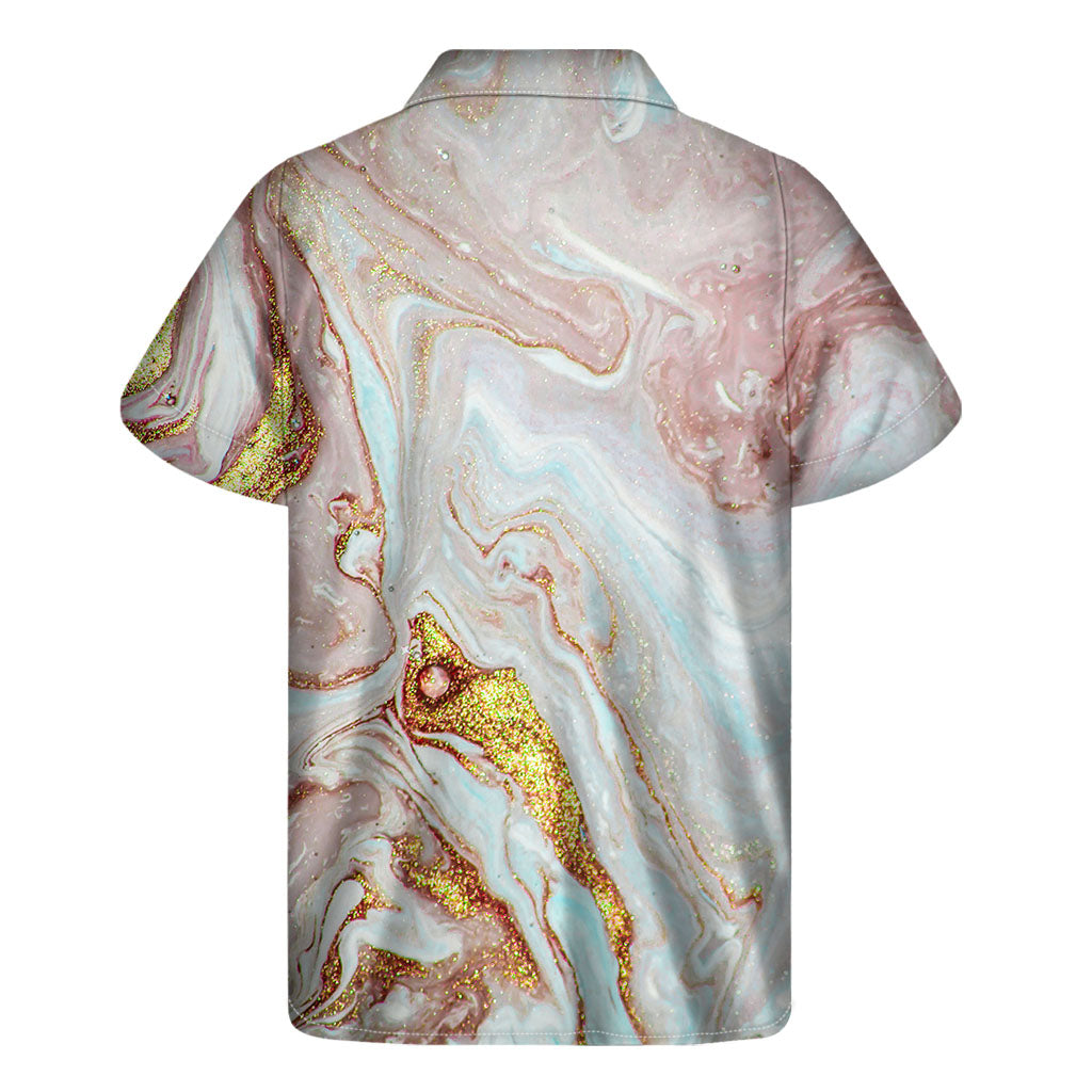 Pretty in Pink: Hawaiian Short Sleeve Shirt with Liquid Marble Print - 2