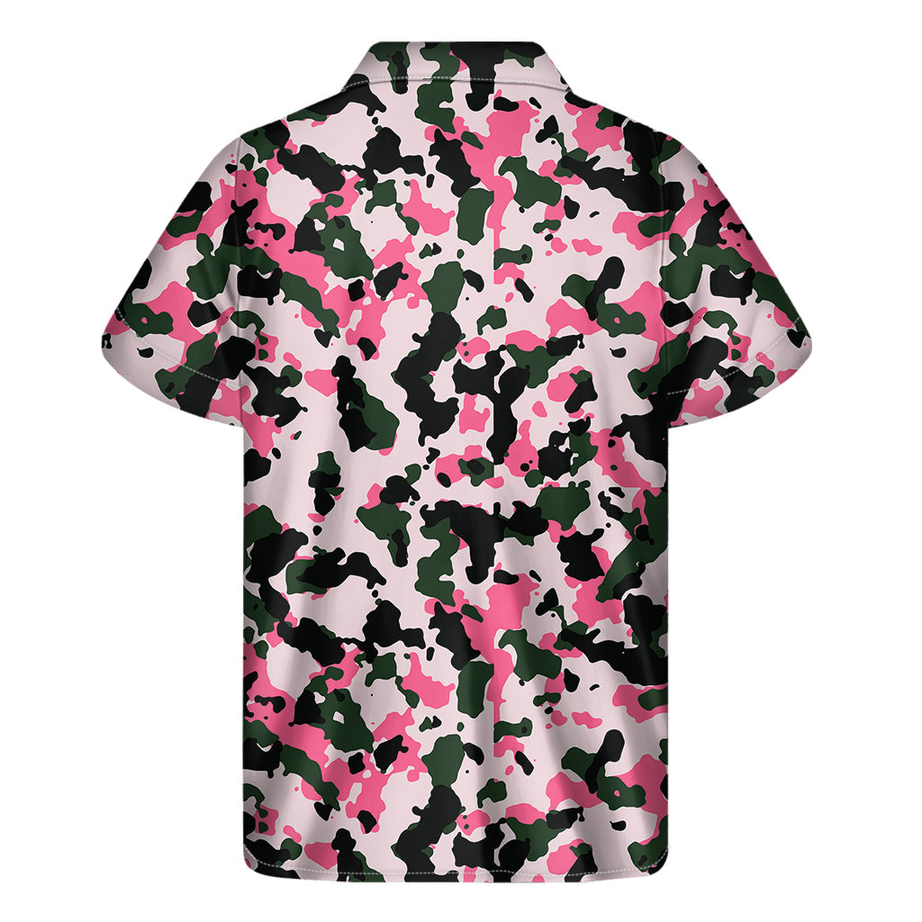 Island Camo Vibes: Pink, Green, and Black Hawaiian Short Sleeve Shirt - 2