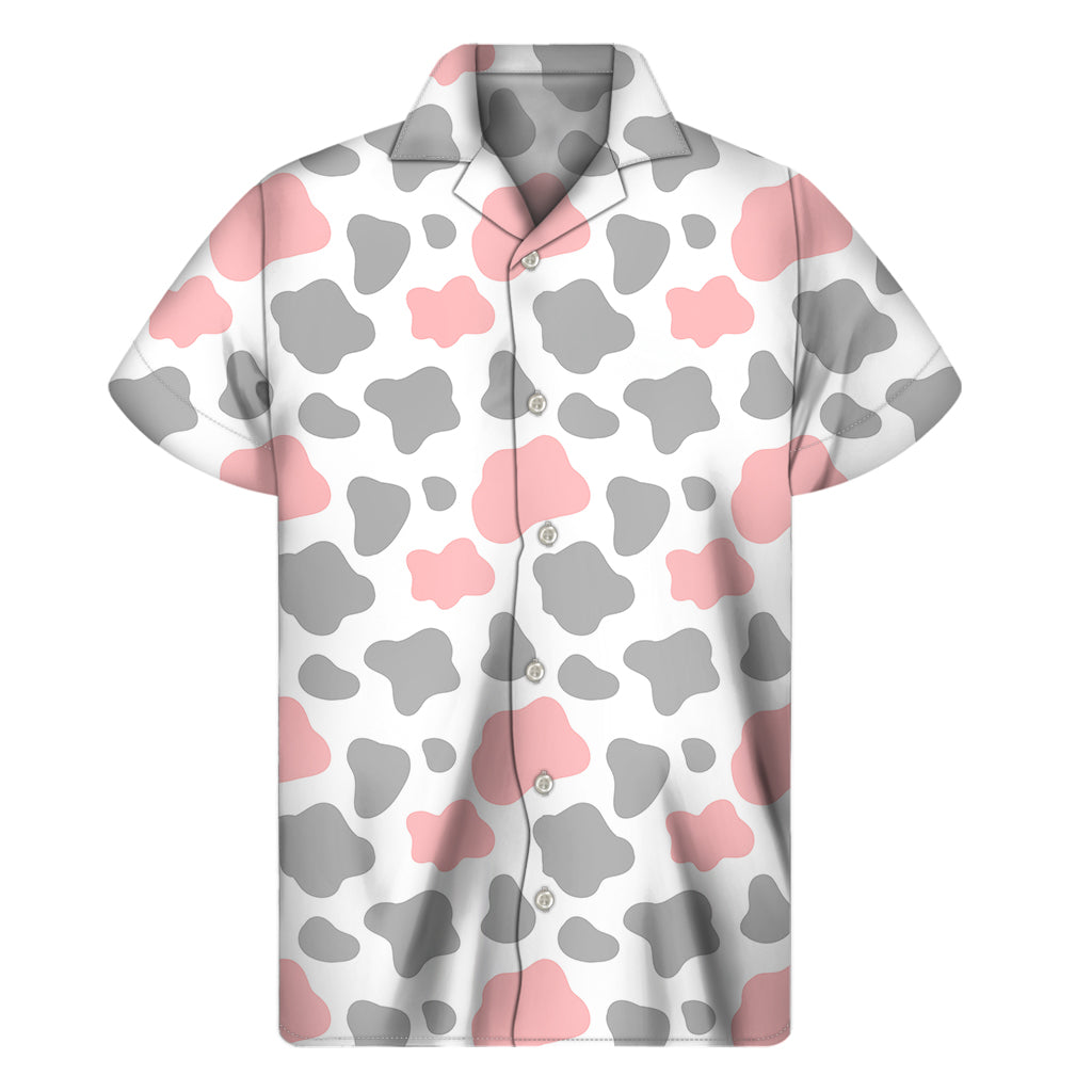 Pink, Grey, and White Cow Print Hawaiian Short Sleeve Shirt - 1