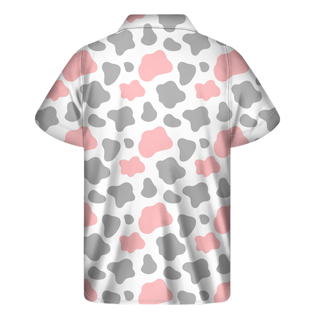 Pink, Grey, and White Cow Print Hawaiian Short Sleeve Shirt - 2