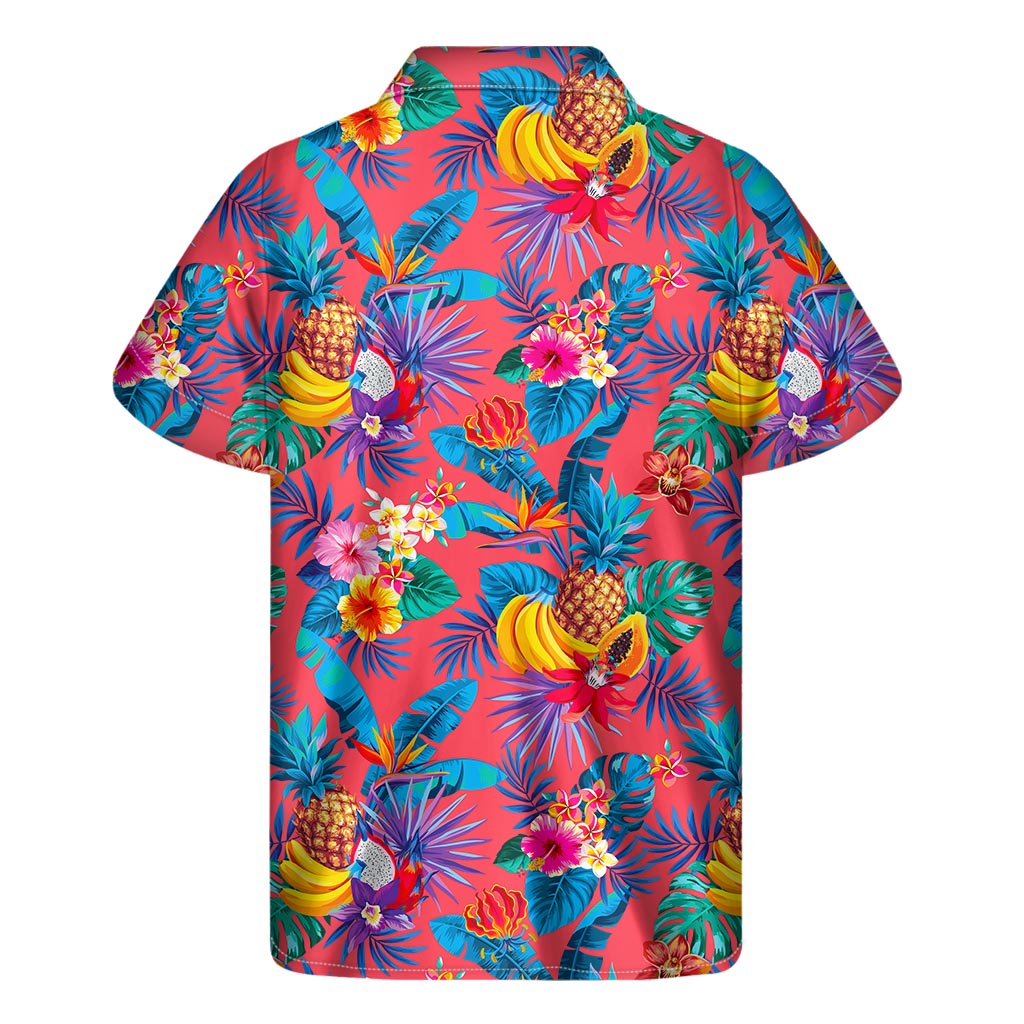 Paradise Pink: Hawaiian Fruits Pattern Men&#39;s Short Sleeve Shirt - 2