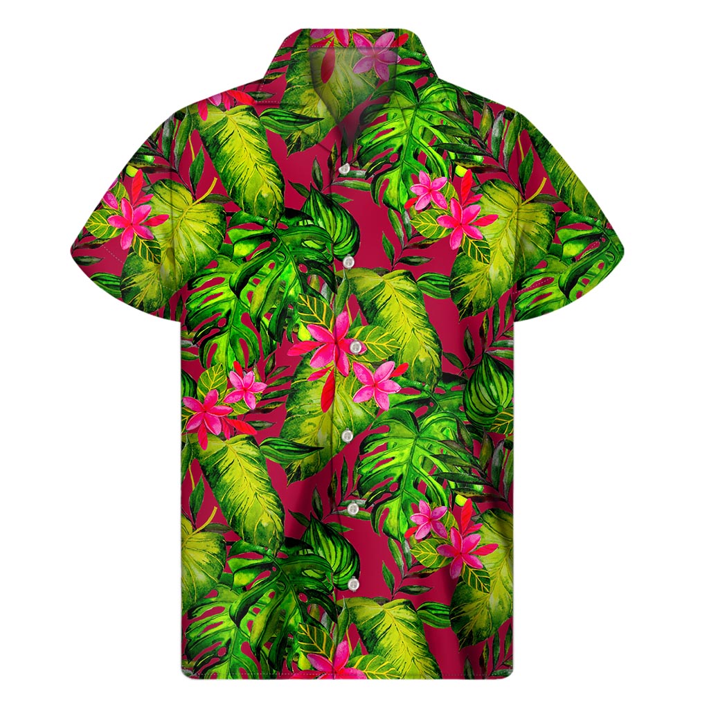 Pink Hawaiian Paradise: Men's Short Sleeve Tropical Pattern Shirt - 1