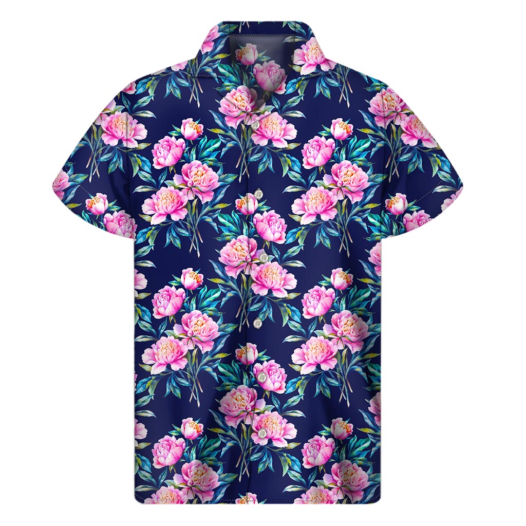 Pink Peony Paradise: Men's Hawaiian Short Sleeve Shirt - 1