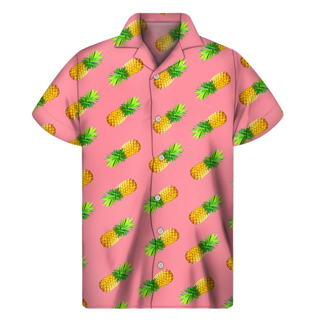 Island Vibes: Pink Pineapple Pattern Hawaiian Short Sleeve Shirt - 1