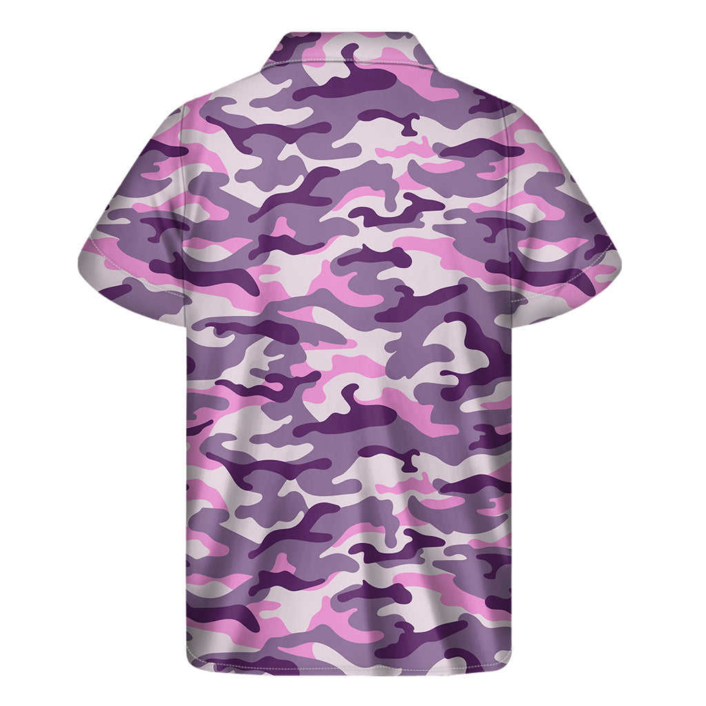 Island Vibes: Pink, Purple, and Grey Camouflage Print Hawaiian Shirt - 1