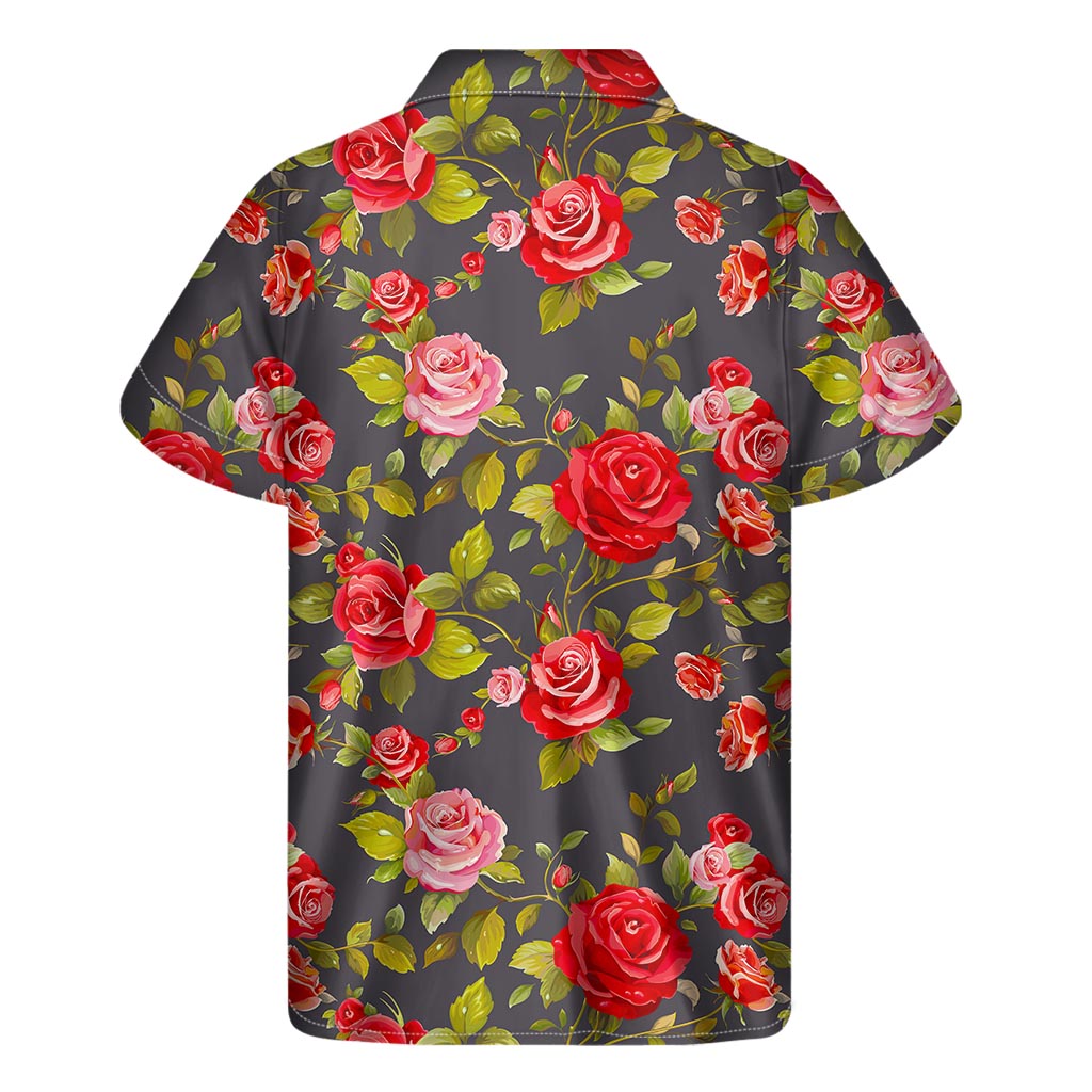 Tropical Island Vibes: Pink &amp; Red Rose Hawaiian Short Sleeve Shirt - 2