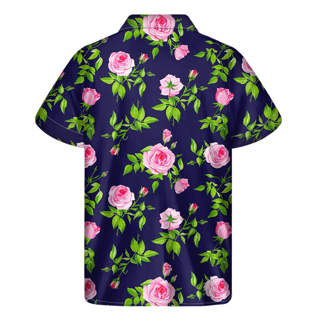 Island Vibes: Pink Rose Floral Hawaiian Short Sleeve Shirt - 2