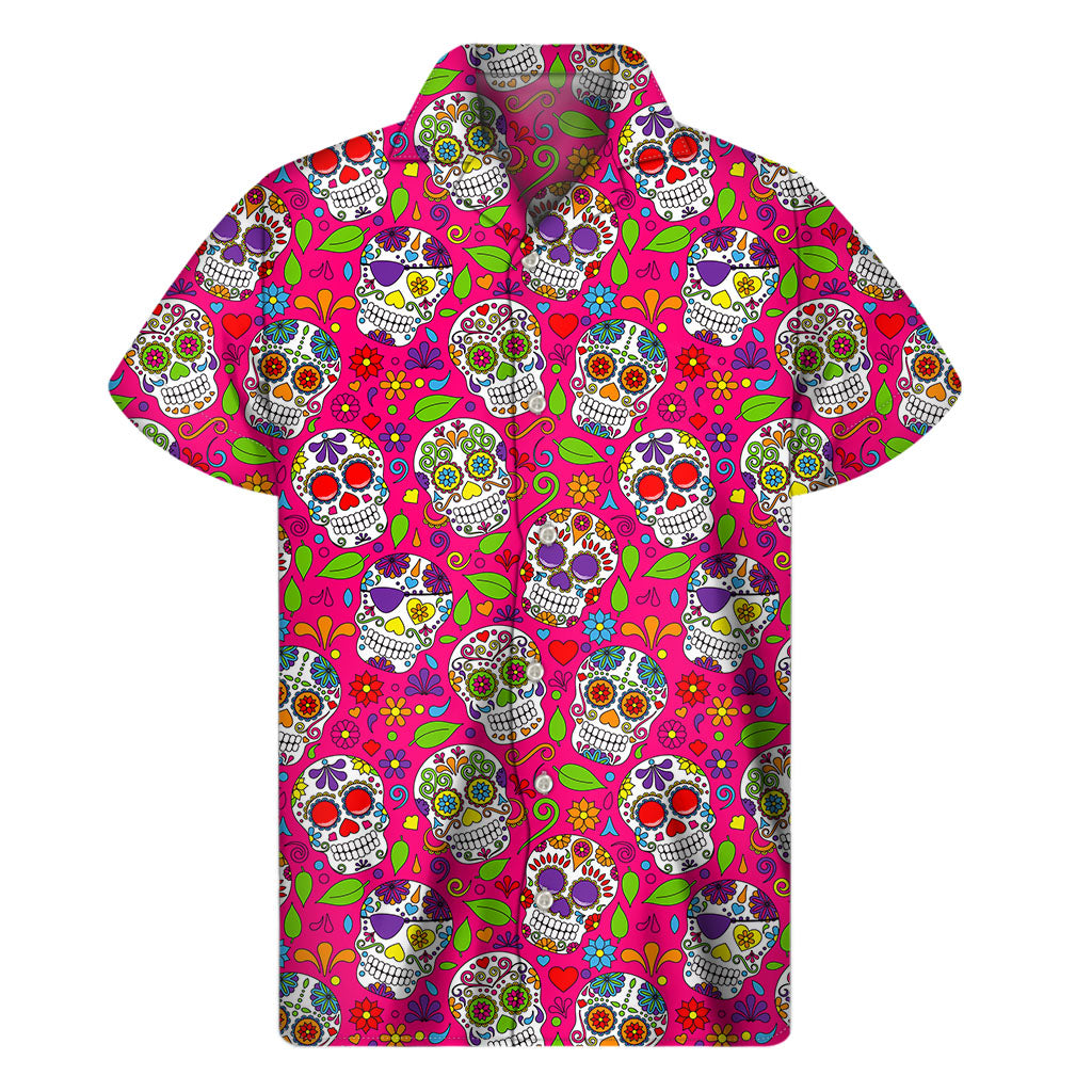 Pink Sugar Skull Hawaiian Aloha Shirt - 1