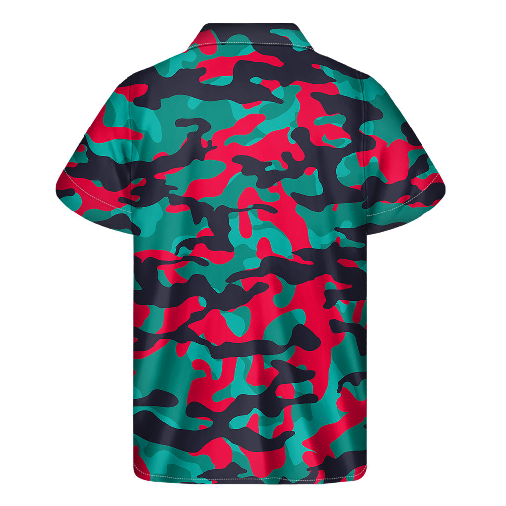 Pink Teal and Black Camouflage Hawaiian Short Sleeve Shirt - 2