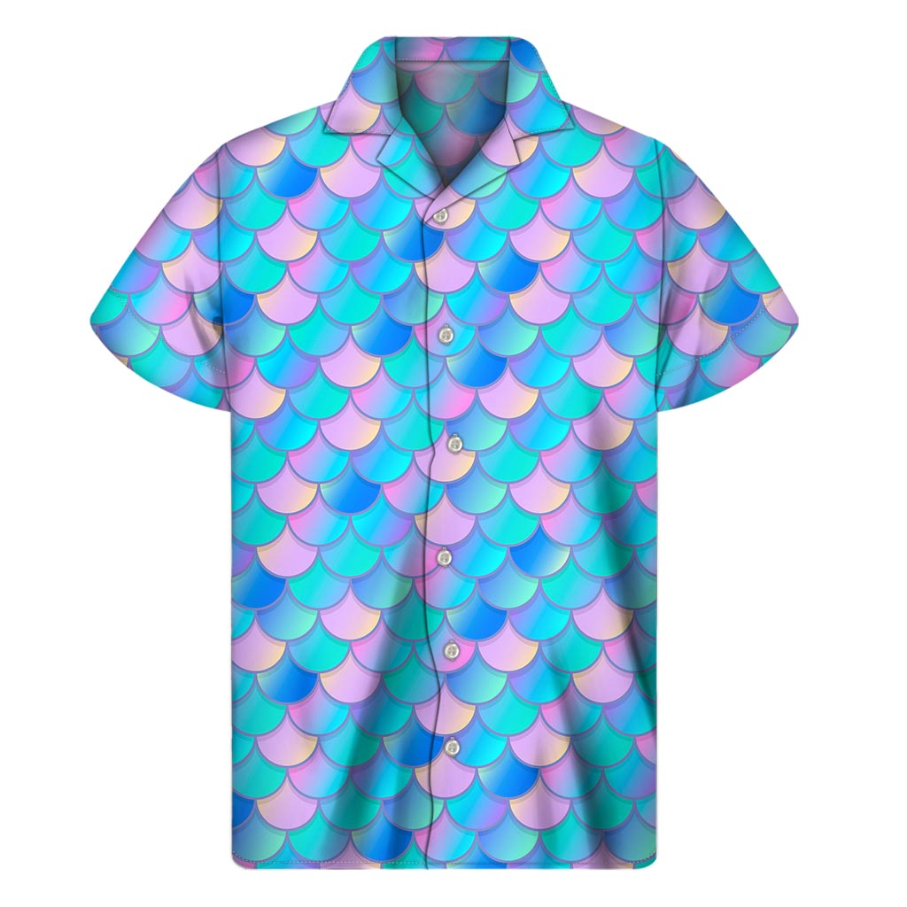 Mermaid Scales Hawaiian Short Sleeve Shirt in Pink &amp; Teal - 1