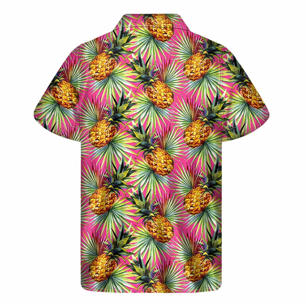 Pink Watercolor Pineapple Paradise: Men's Hawaiian Short Sleeve Shirt - 1