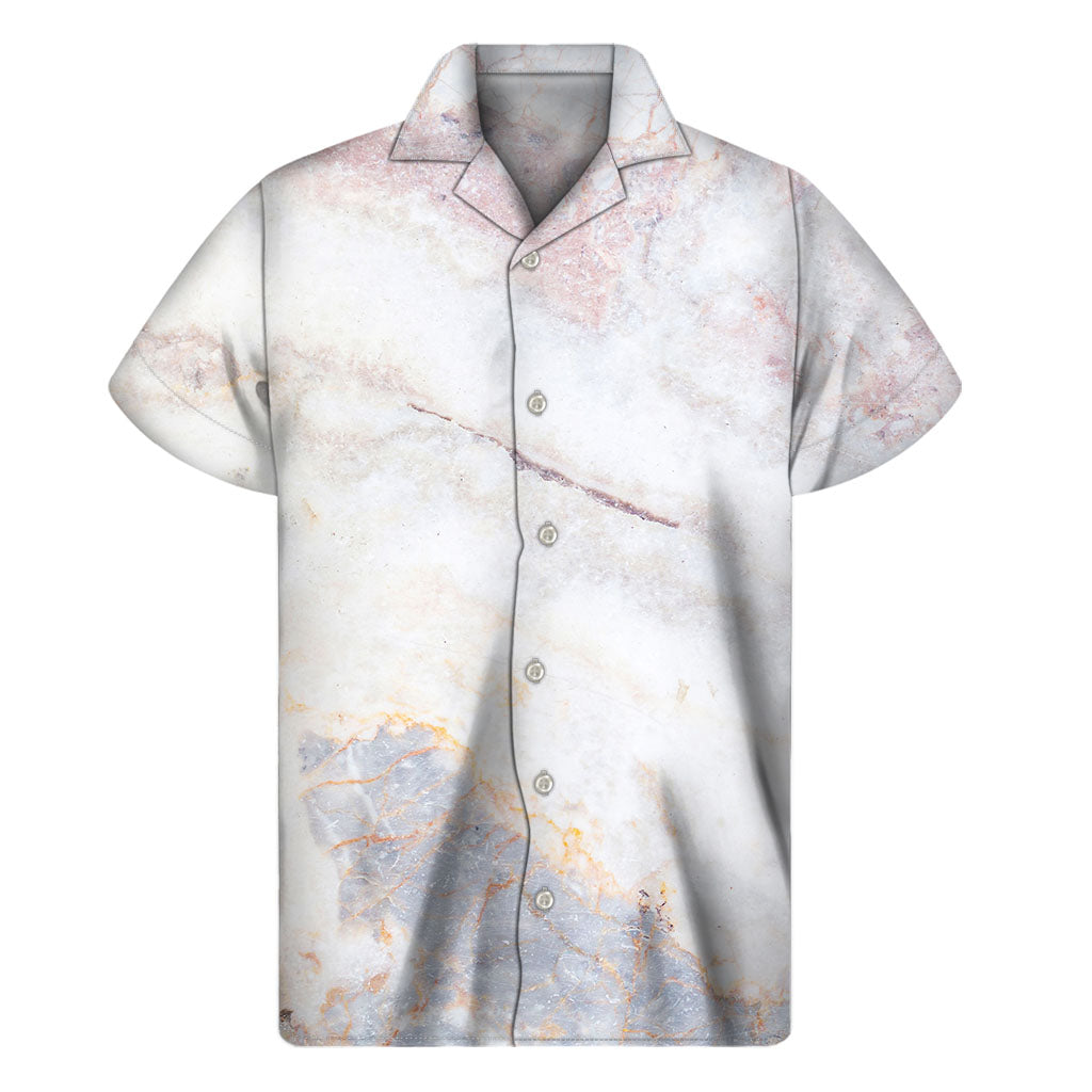 Pink, White, &amp; Grey Marble Print Hawaiian Short Sleeve Shirt - 1