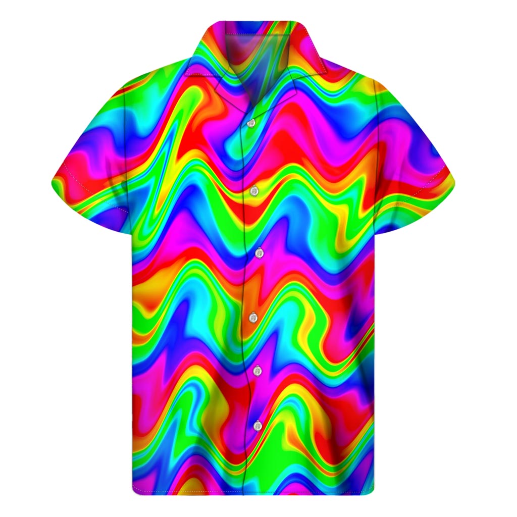 Psychedelic Rainbow Hawaiian Short Sleeve Shirt - 1