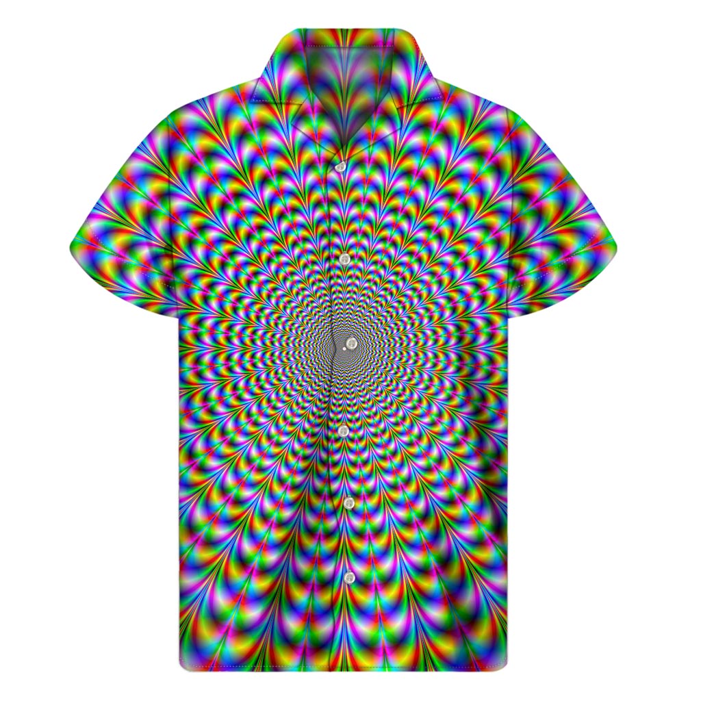 Island Magic: Hawaiian Psychedelic Web Optical Illusion Short Sleeve Shirt - 1