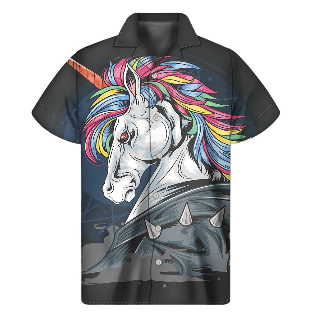 Beach Vibes: Hawaiian Men&#39;s Short Sleeve Shirt with Punk Unicorn Print - 1